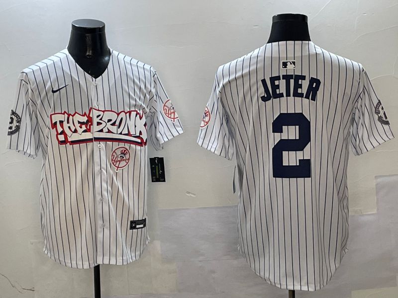 Men New York Yankees #2 Jeter White Stripe four generations Joint Name 2025 Nike MLB Jersey style 8->new york yankees->MLB Jersey